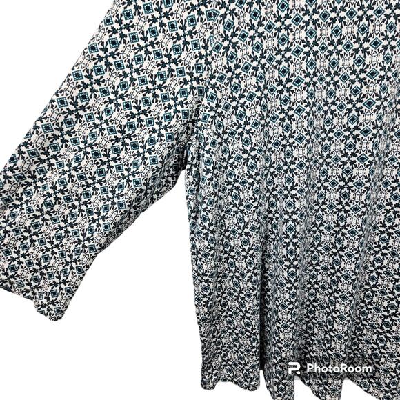 J. Jill Wearever Collection Teal Blue Geometric Print Blouse Size L - Picture 2 of 9